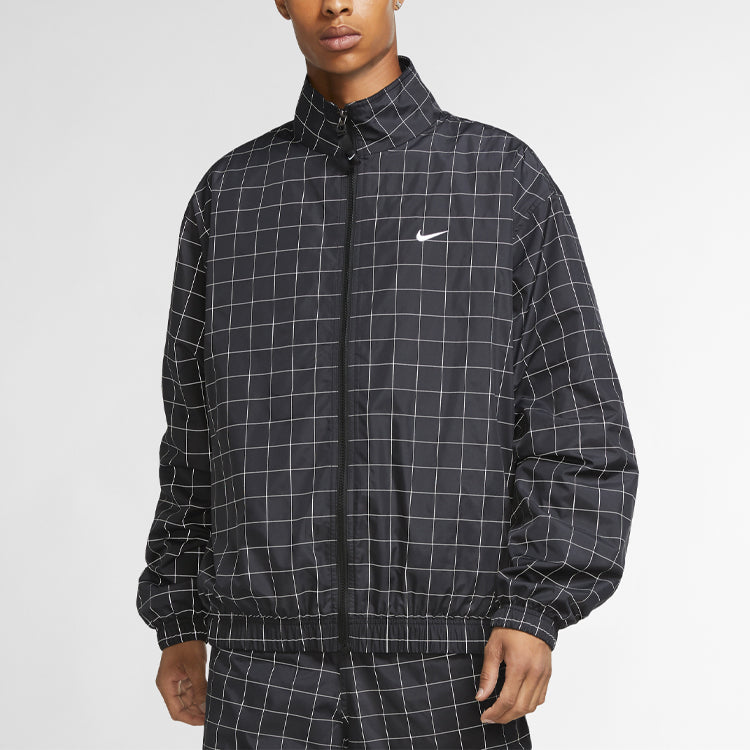 Lab Casual Sports Woven Plaid Reflective Jacket Black