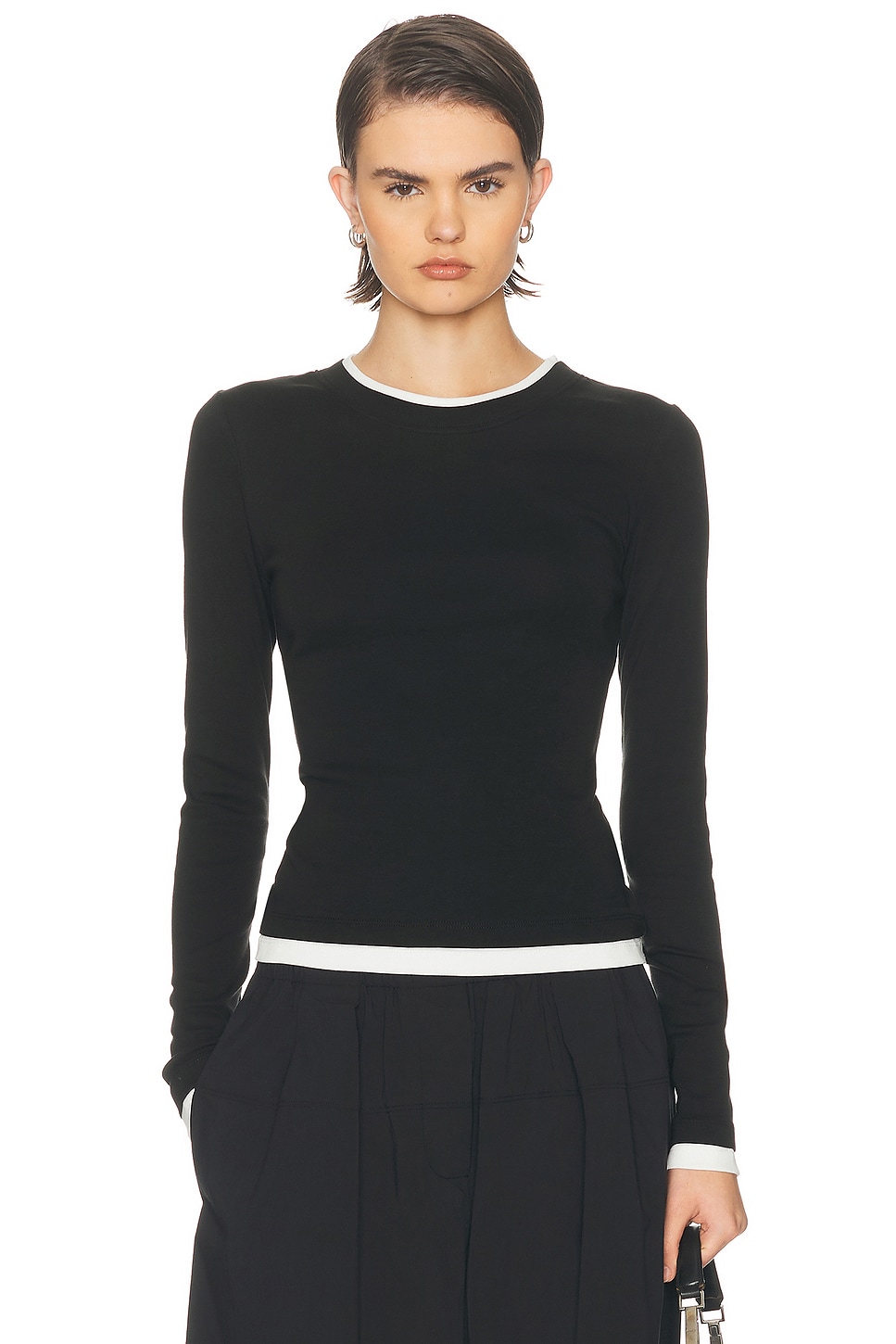 St. Agni Organic Cotton Layered Long Sleeve Top in Jet Black - Black. S also in