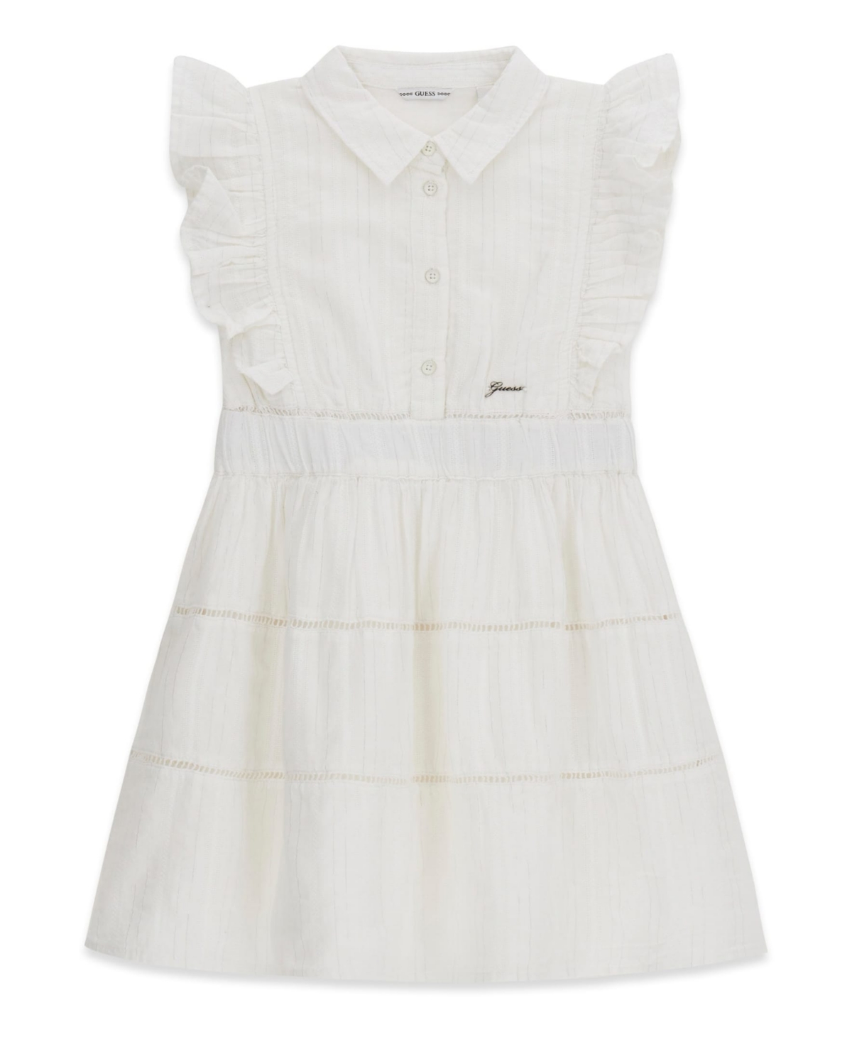 Girls' 7-16 Lurex Jacquard Muslin Dress - White