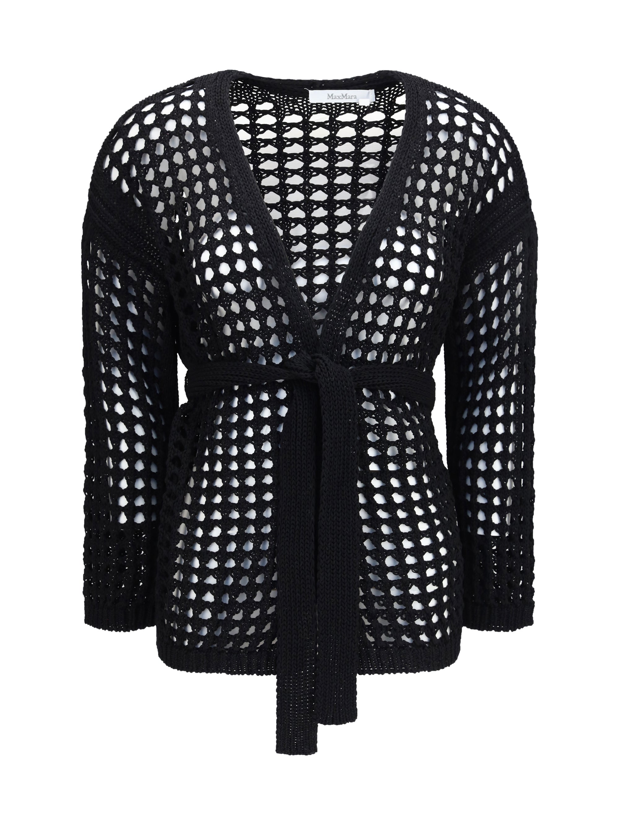 Open-Weave Cotton Cardigan — Black