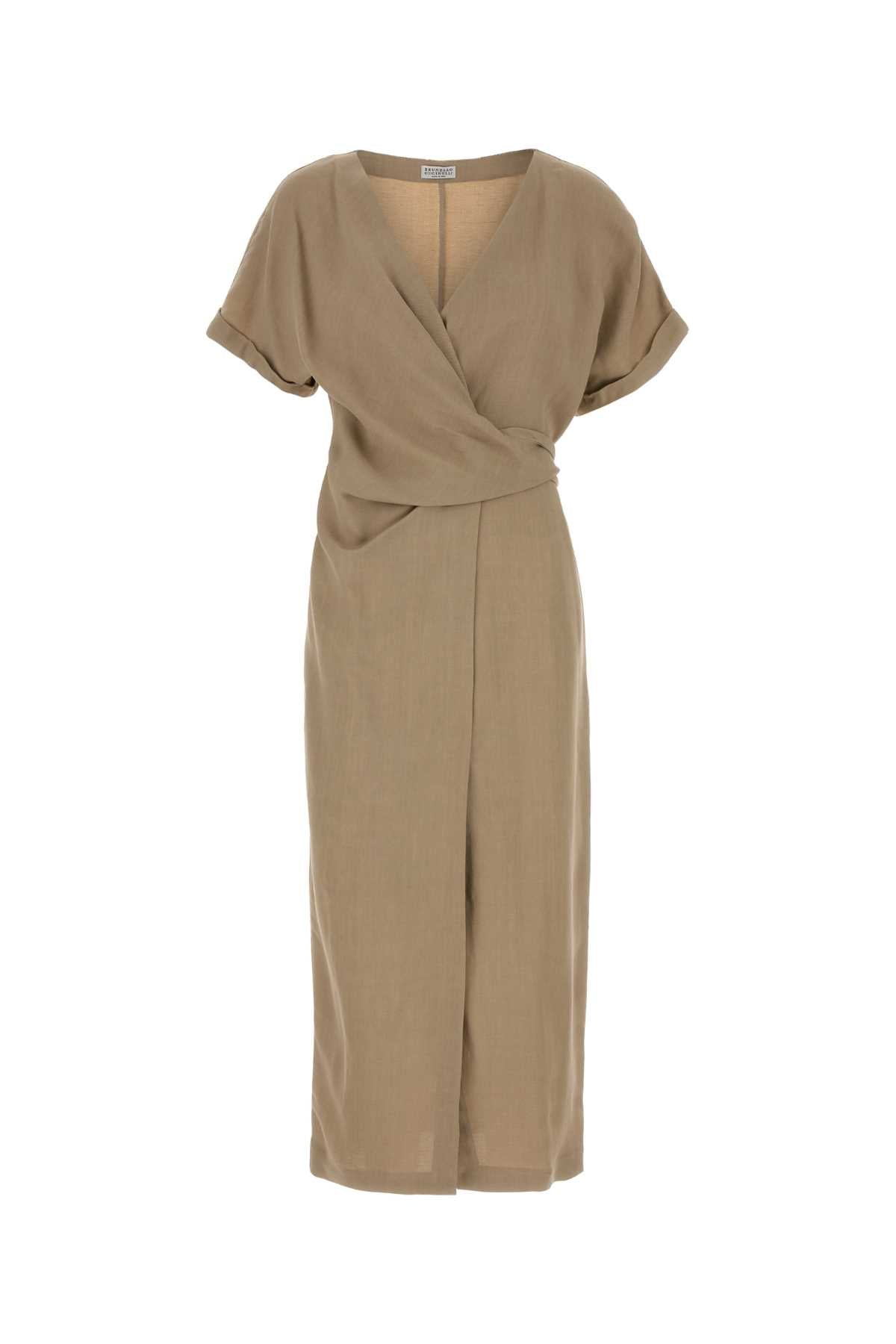 Viscose Linen Wrap Dress — Beige