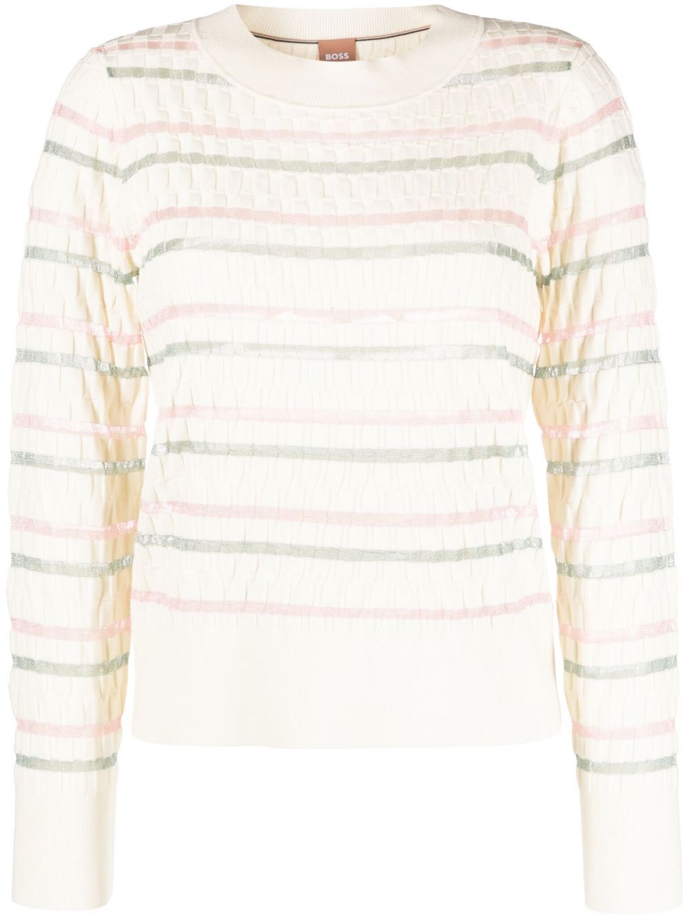 Double-striped knitted sweater - White
