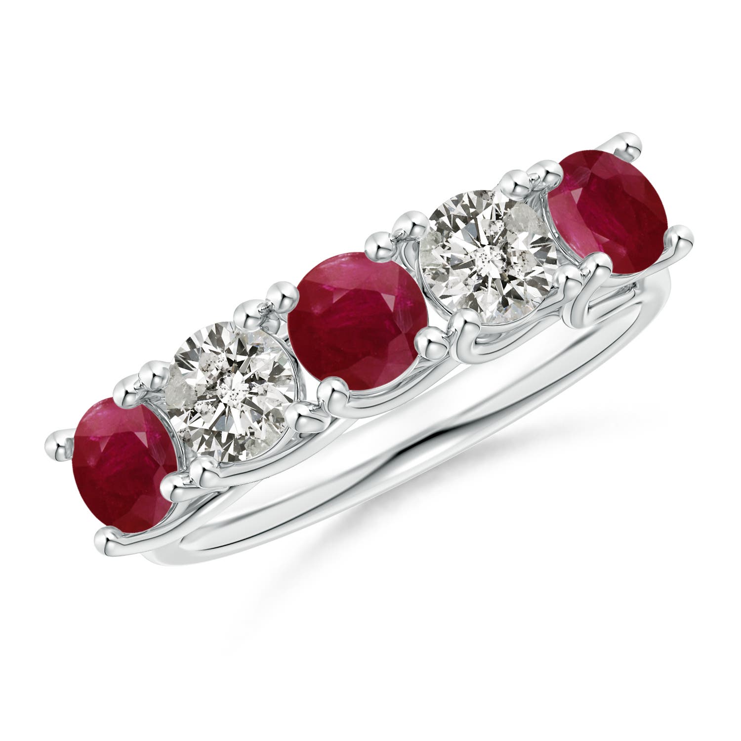 Angara 1.38 Carats Half Eternity Five Stone Ruby and Diamond Wedding Band in Platinum