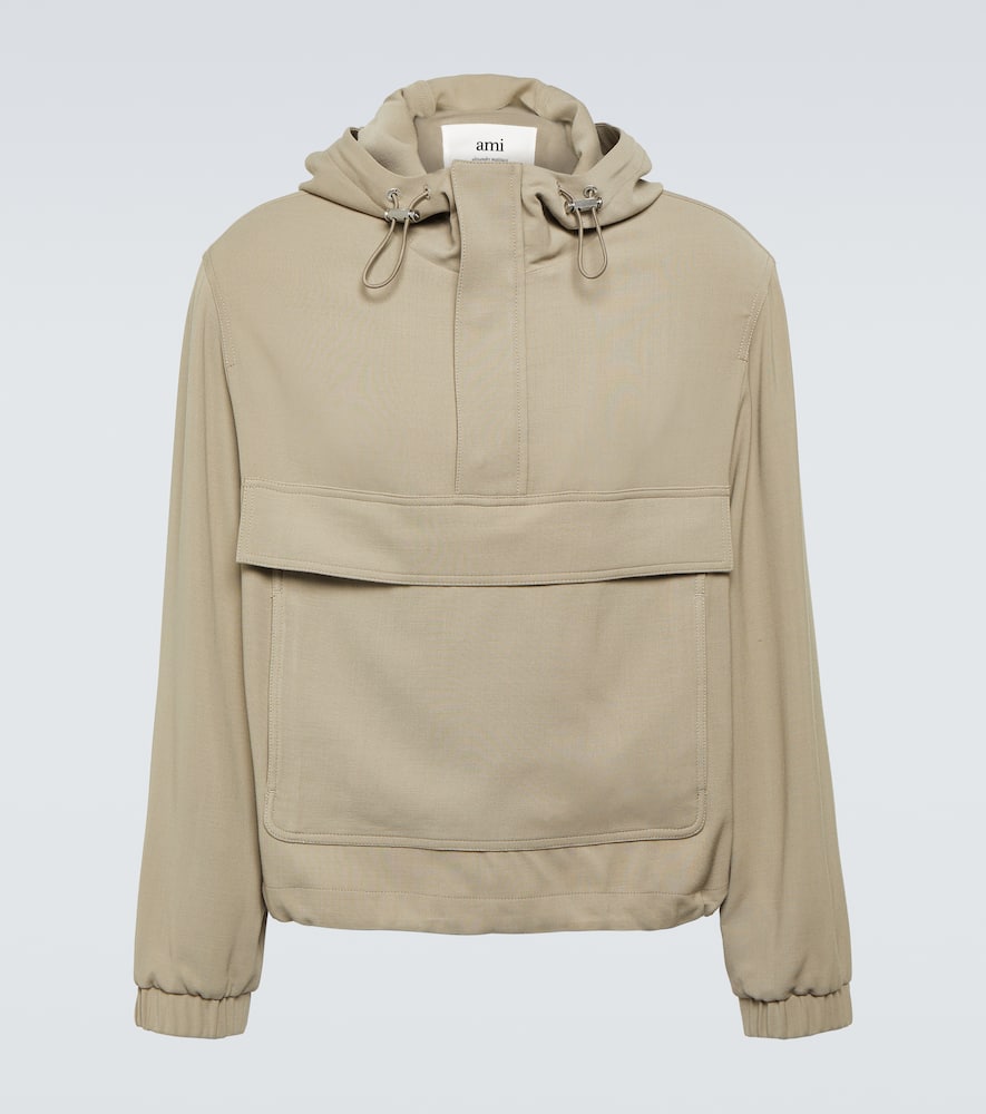 Hooded half-zip twill jacket