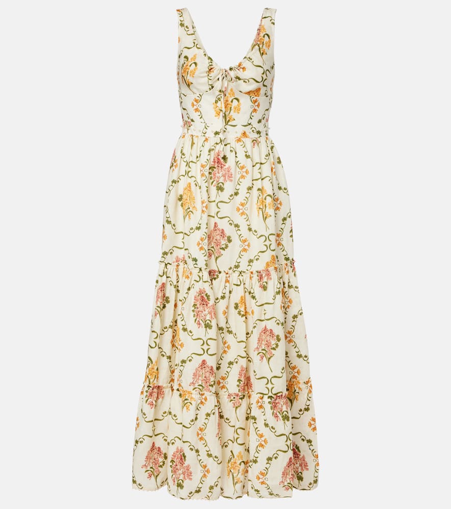 Azulejo embellished floral linen maxi dress