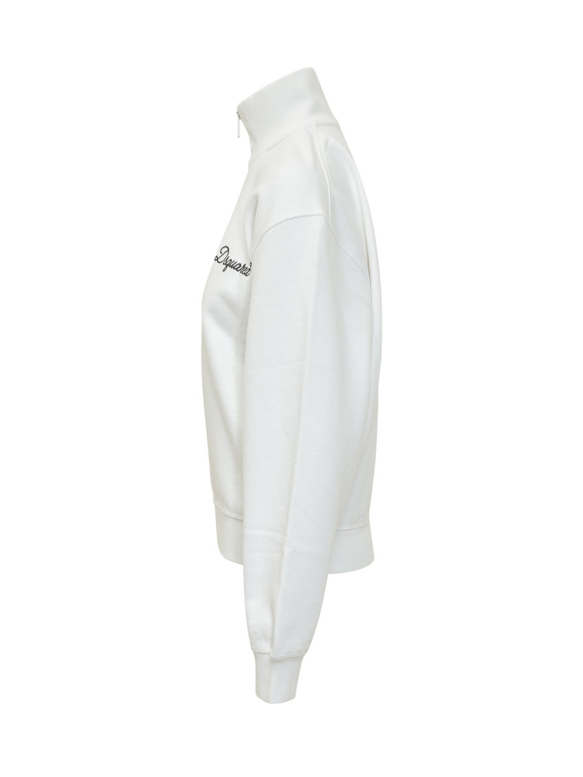 White Logo Mock Collar Sweatshirt
