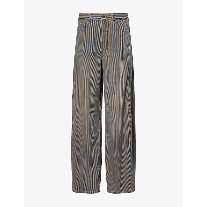 Womens Striped Wide-Leg Denim Jeans