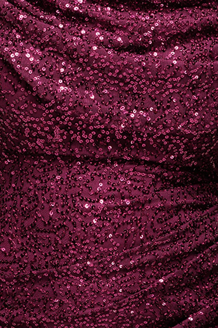 Goddiva Women's Cap Sleeve Iridescent Sequin Cowl Maxi Dress in Burgundy