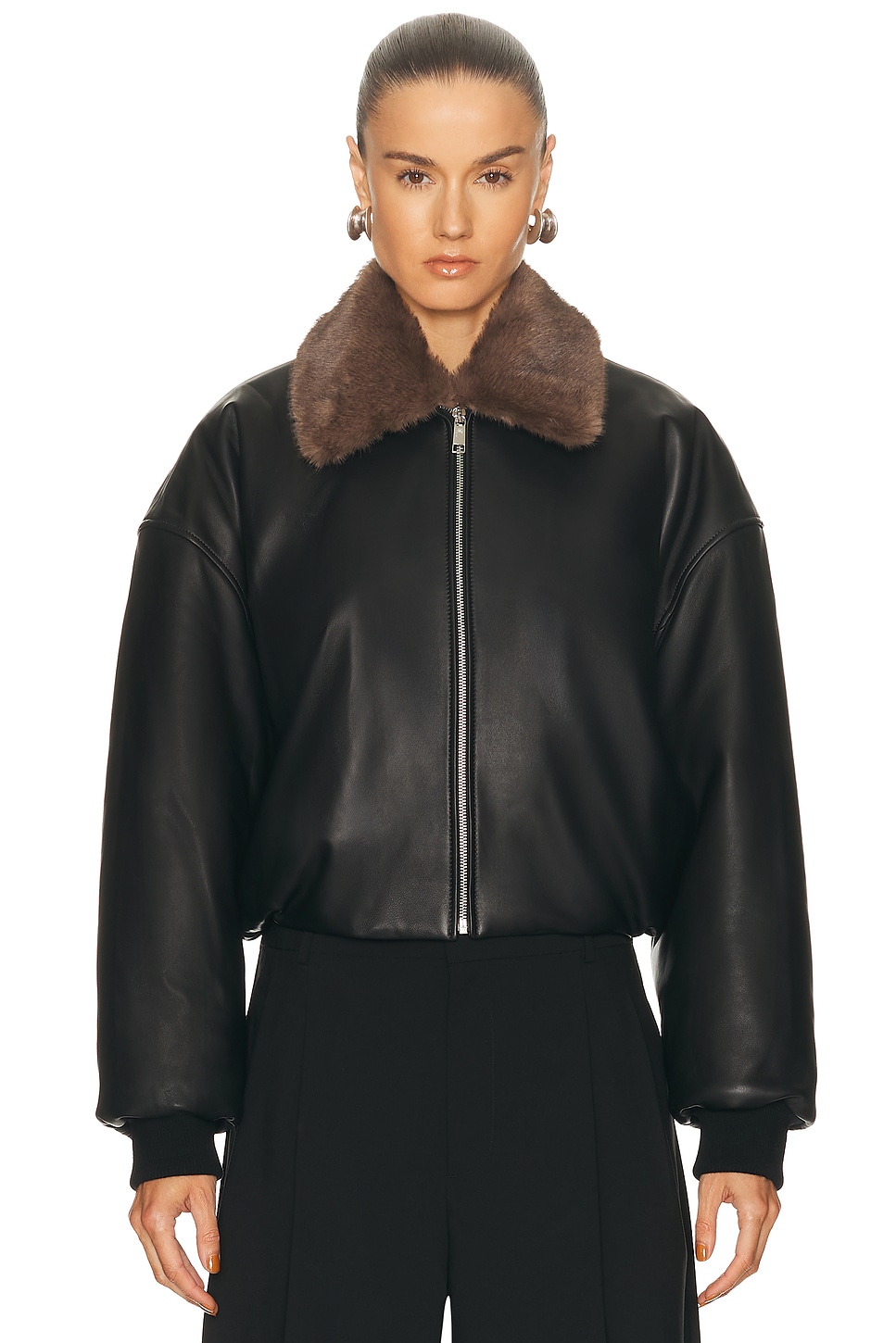 EAVES Norna Leather Bomber Jacket in Black - Black. XS also in L, M, S