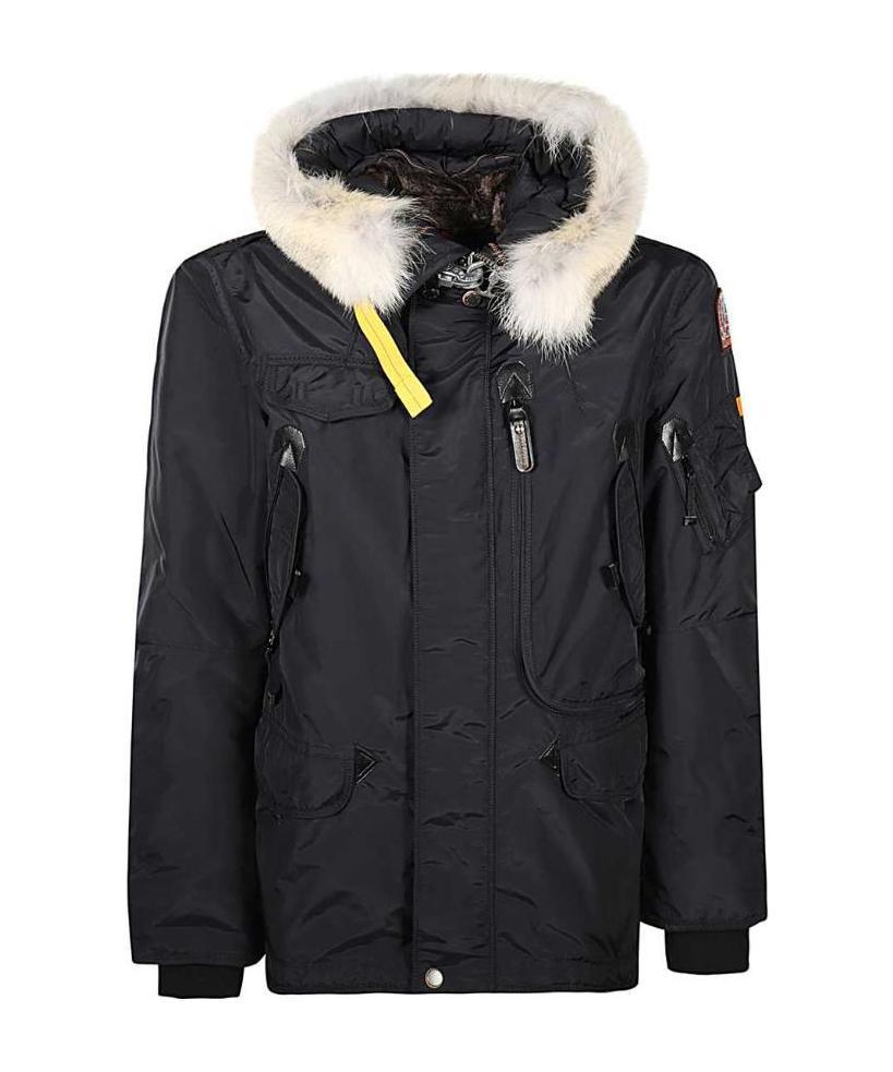 Fur-trimmed hooded down jacket
