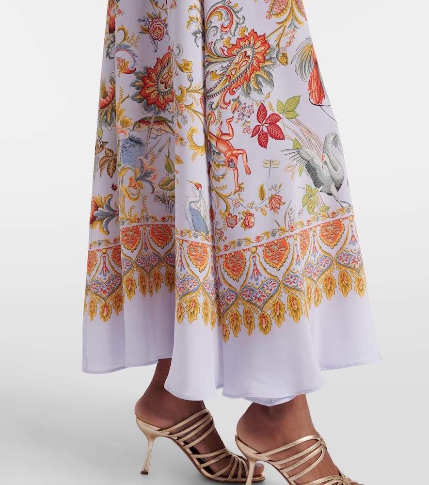 Scarf-detail floral silk maxi dress