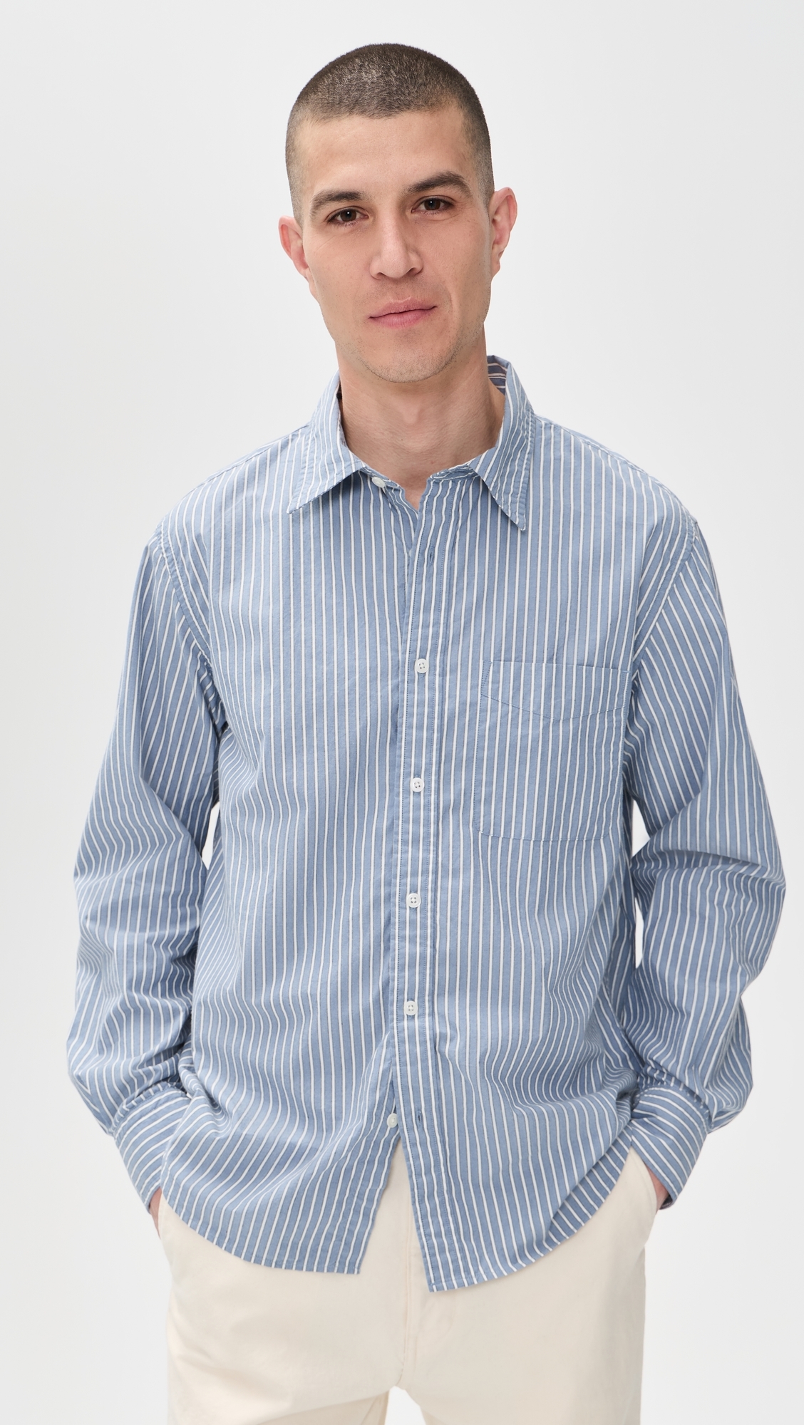 Long Sleeve Poplin Shirt Blue Stripe