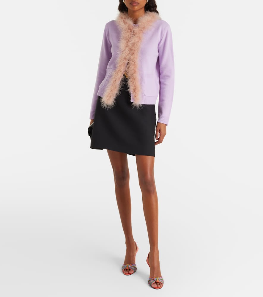 Feather-trimmed virgin wool cardigan