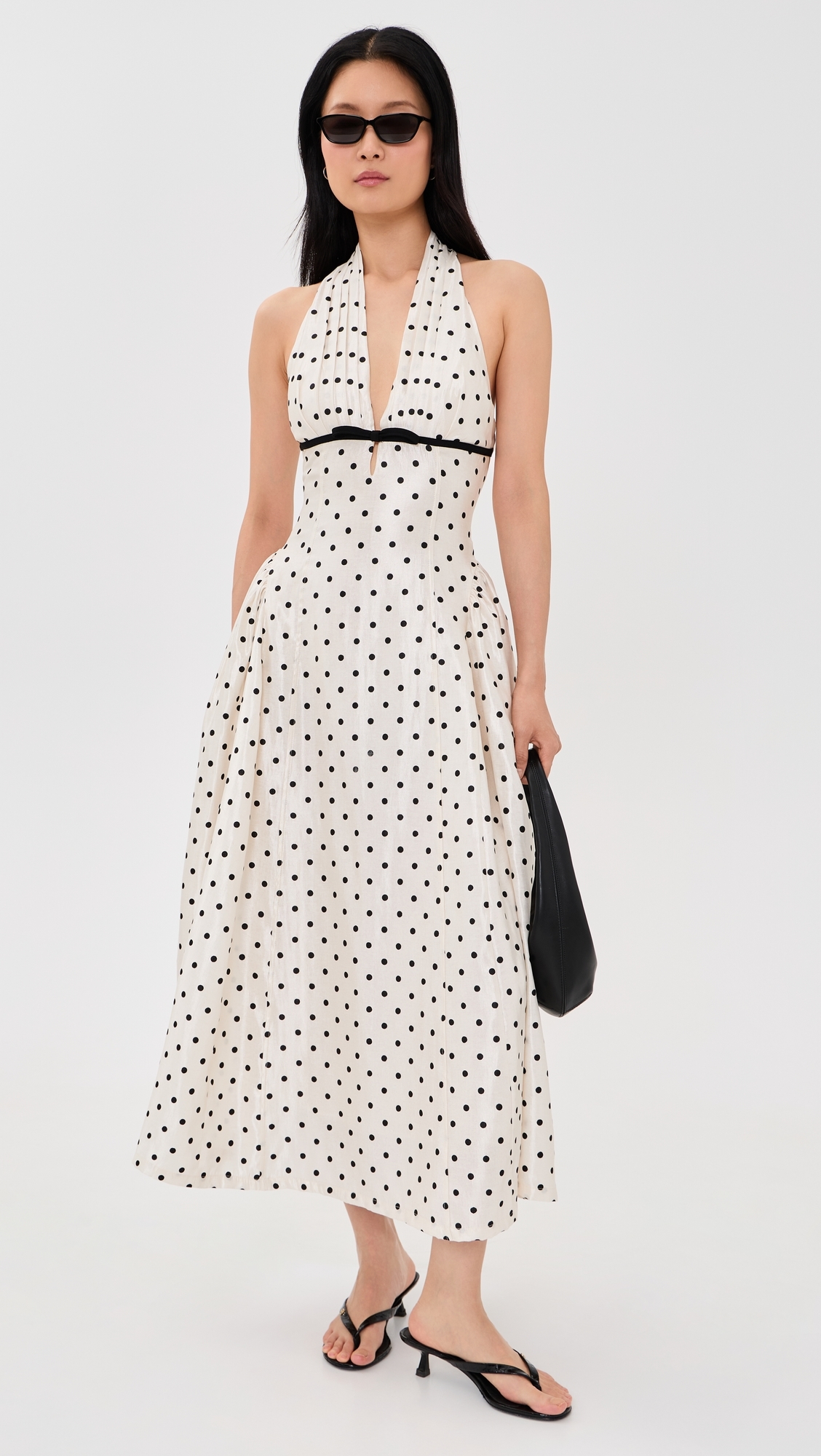 Halter Neck Polka-Dot Maxi Dress Off White