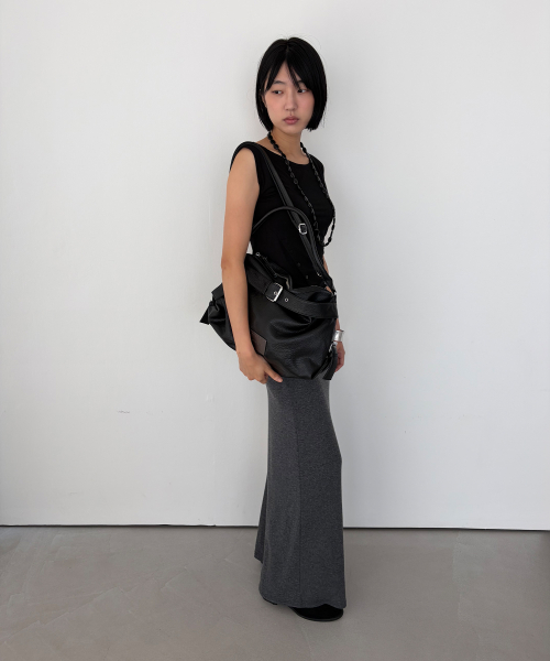 Belted Leather Boston Bag Black