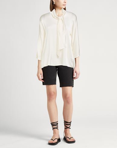 Woman Top Cream Size 12 Silk, Elastane