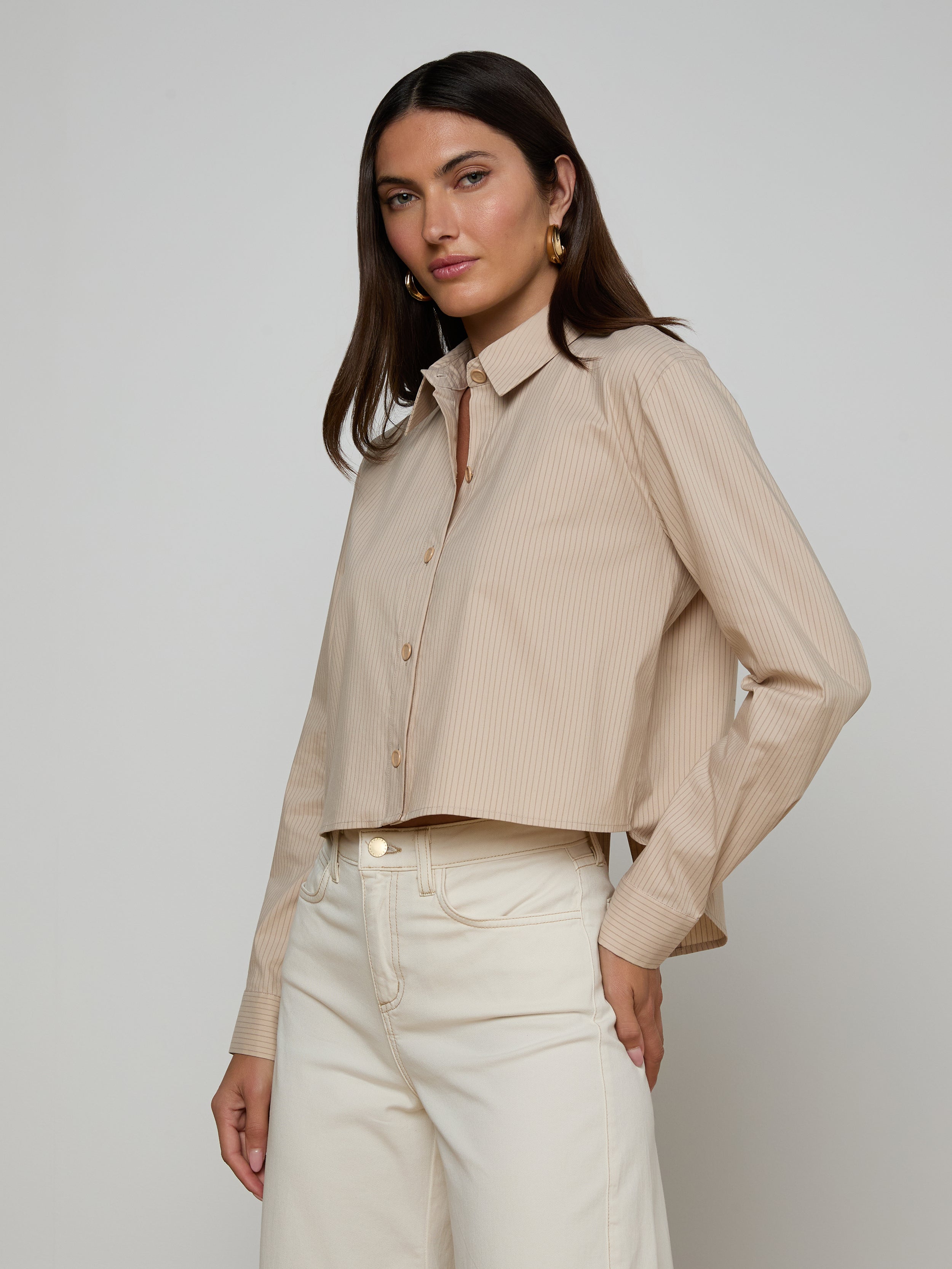 Cosette Shirt In Macadamia/light Brown Stripe