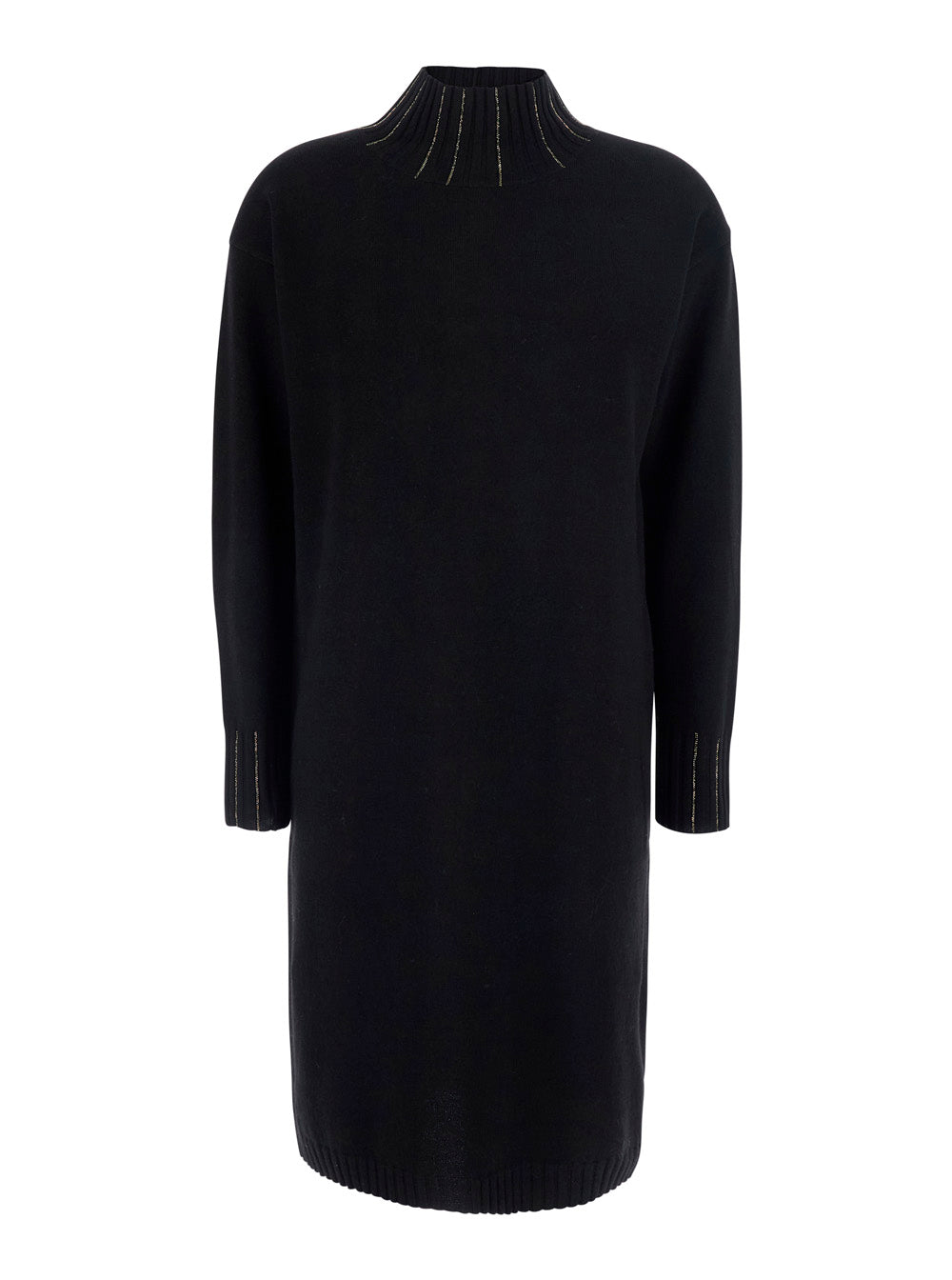 Wool Blend Turtleneck Dress — Black