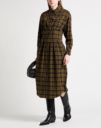Woman Midi dress Military green Size 6 Cotton