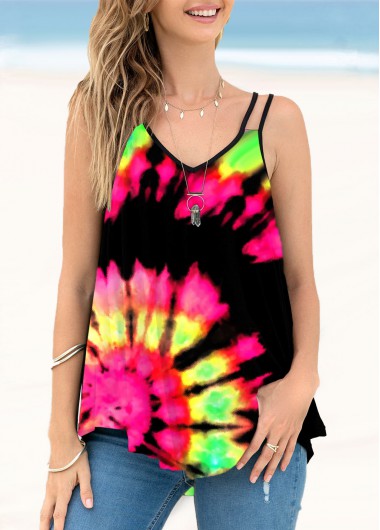 Modlily Spaghetti Strap Tie Dye Print Multi Color Camisole Top