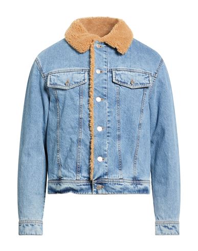 Man Denim outerwear Blue Size L Cotton, Shearling