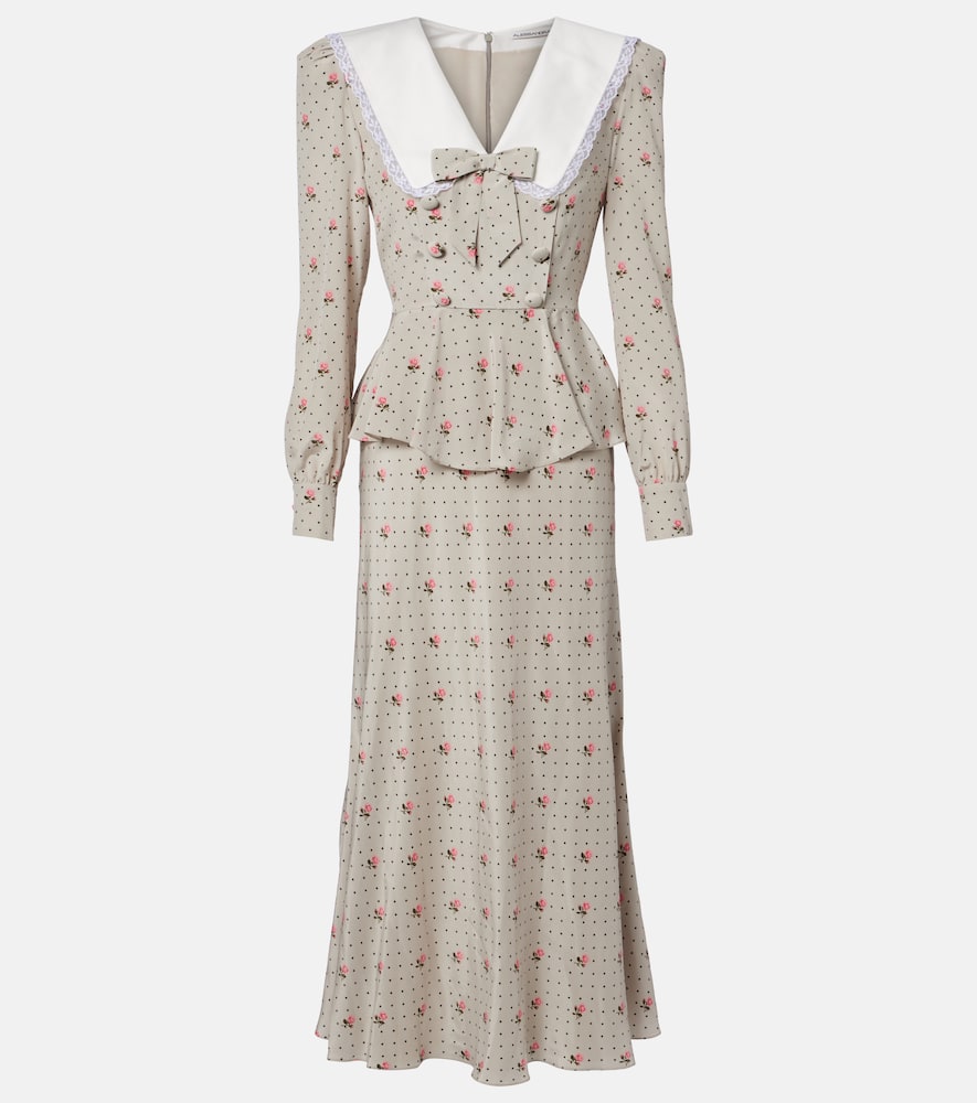 Floral polka-dot silk midi dress