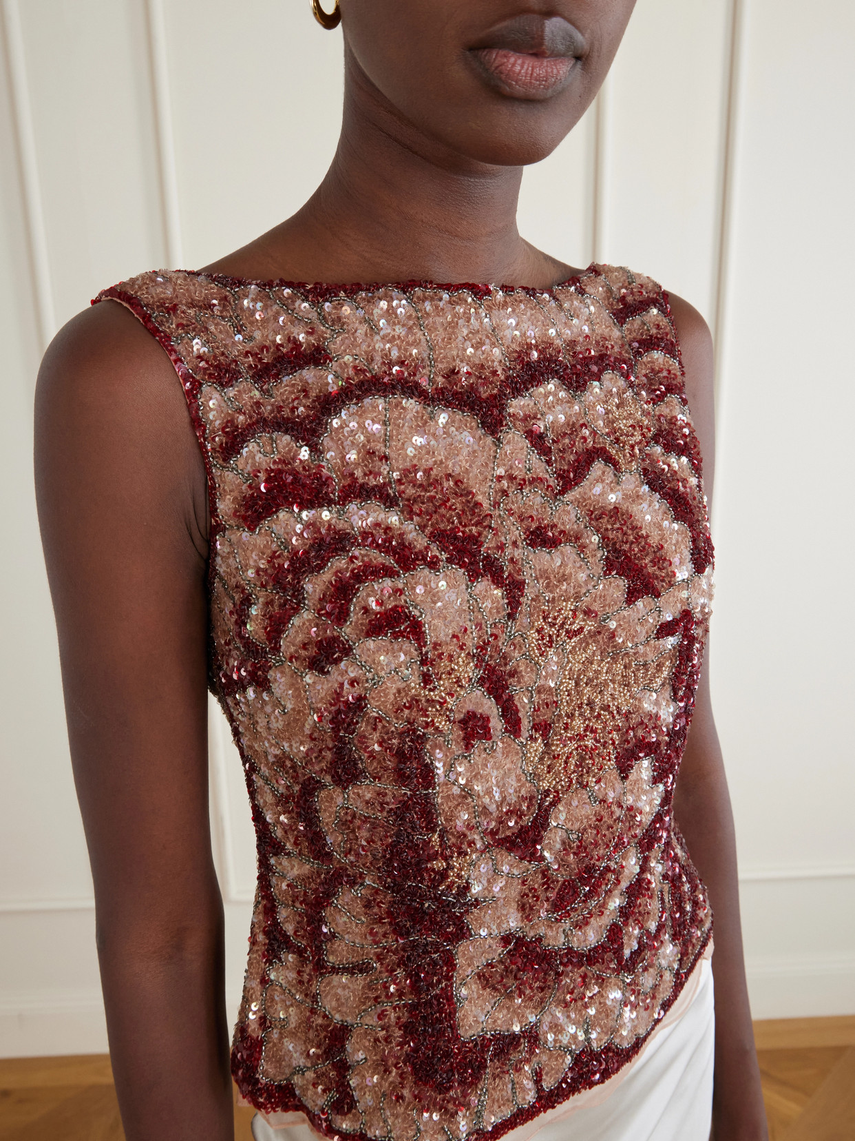 Sequin-embellished Blouse - Red