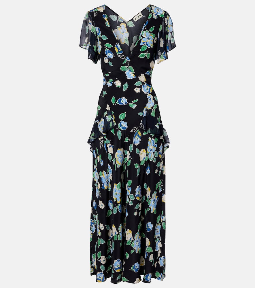 Kimmie floral ruffled silk midi dress