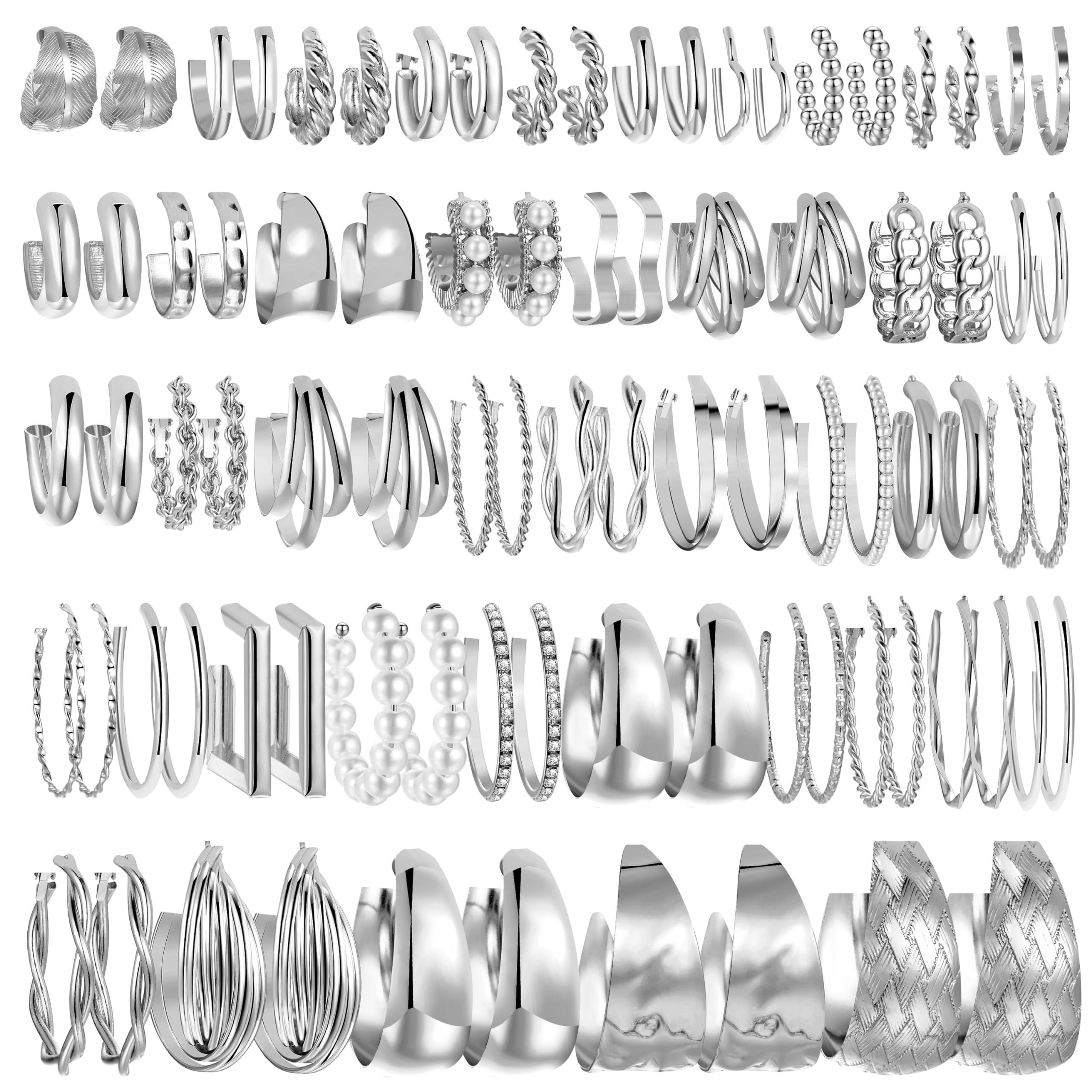 TEMU 42 Pairs Golden Hoop Earrings Set For Women Multipack, Hypoallergenic Chunky Chain Twisted Hoop Earrings Pack, Fashion Dangle Earrings Jewelry