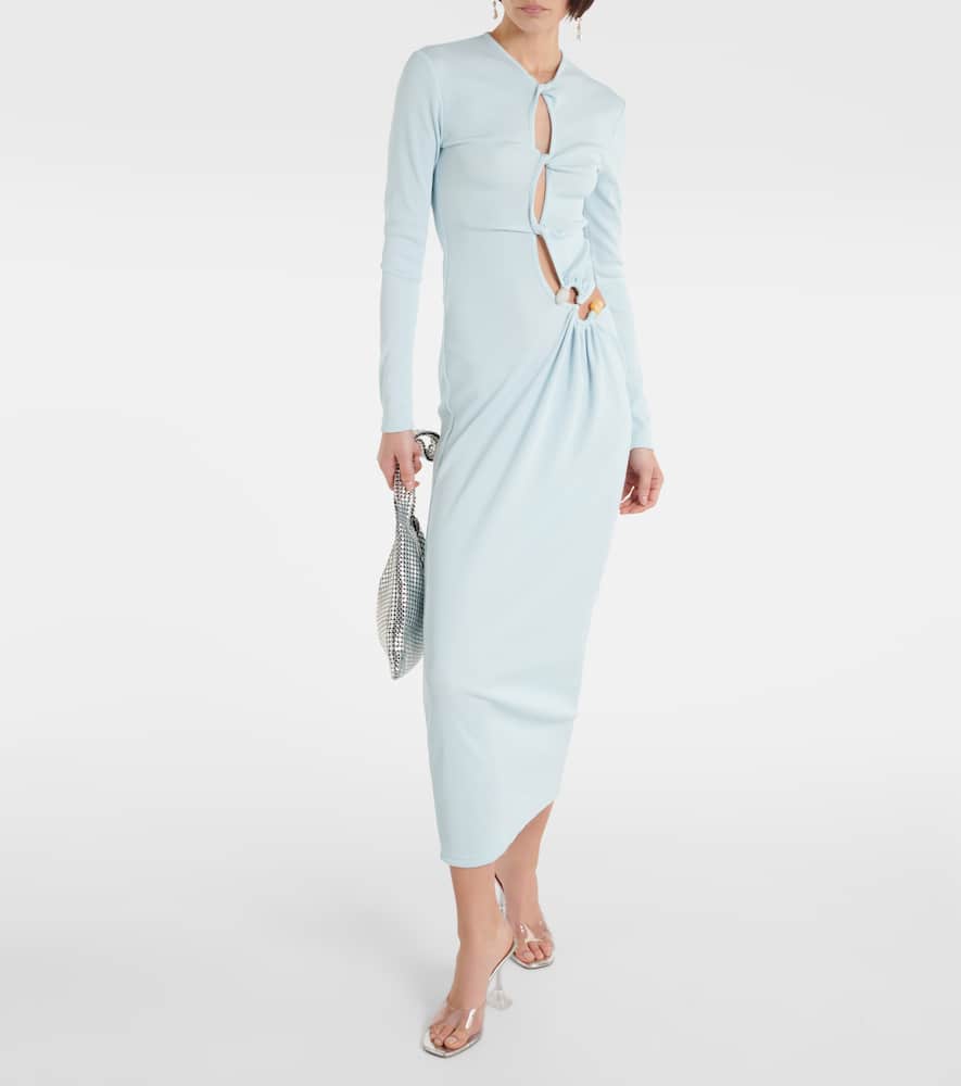 Gathered cutout jersey midi dress
