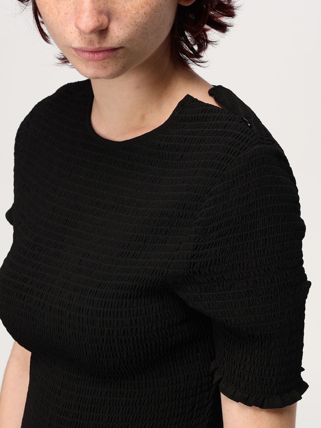 Smocked georgette top - Black