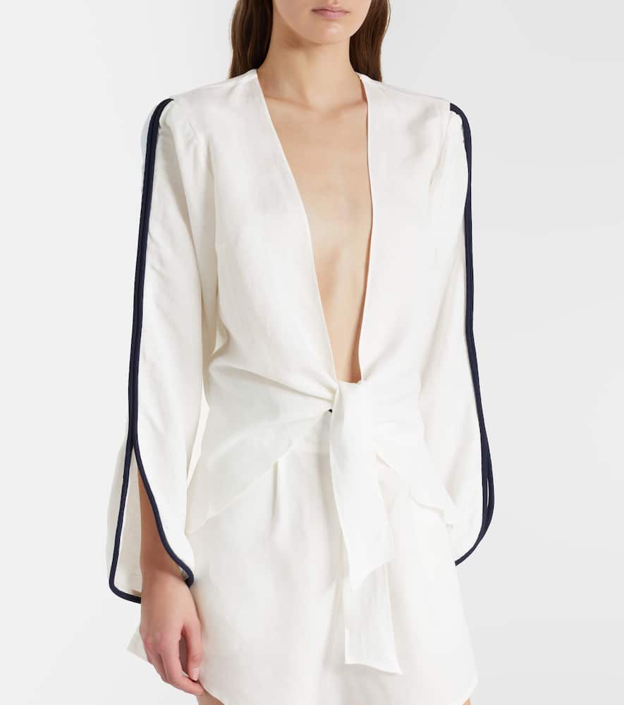 Bicolor linen-blend top