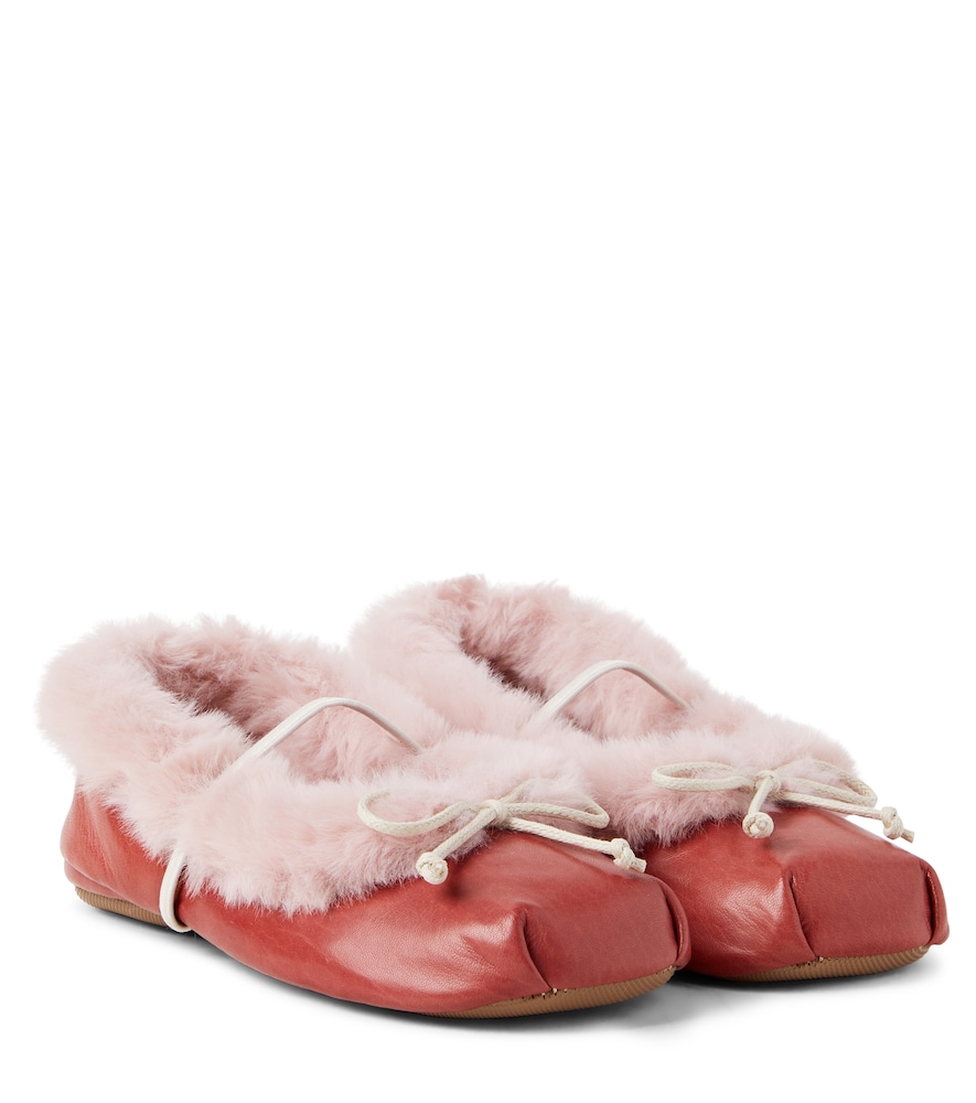 PèPè Shearling-trimmed leather ballet flats