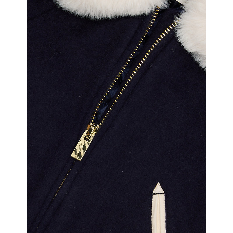 Contrast-Collar Sequin-Patch Wool-Blend Jacket