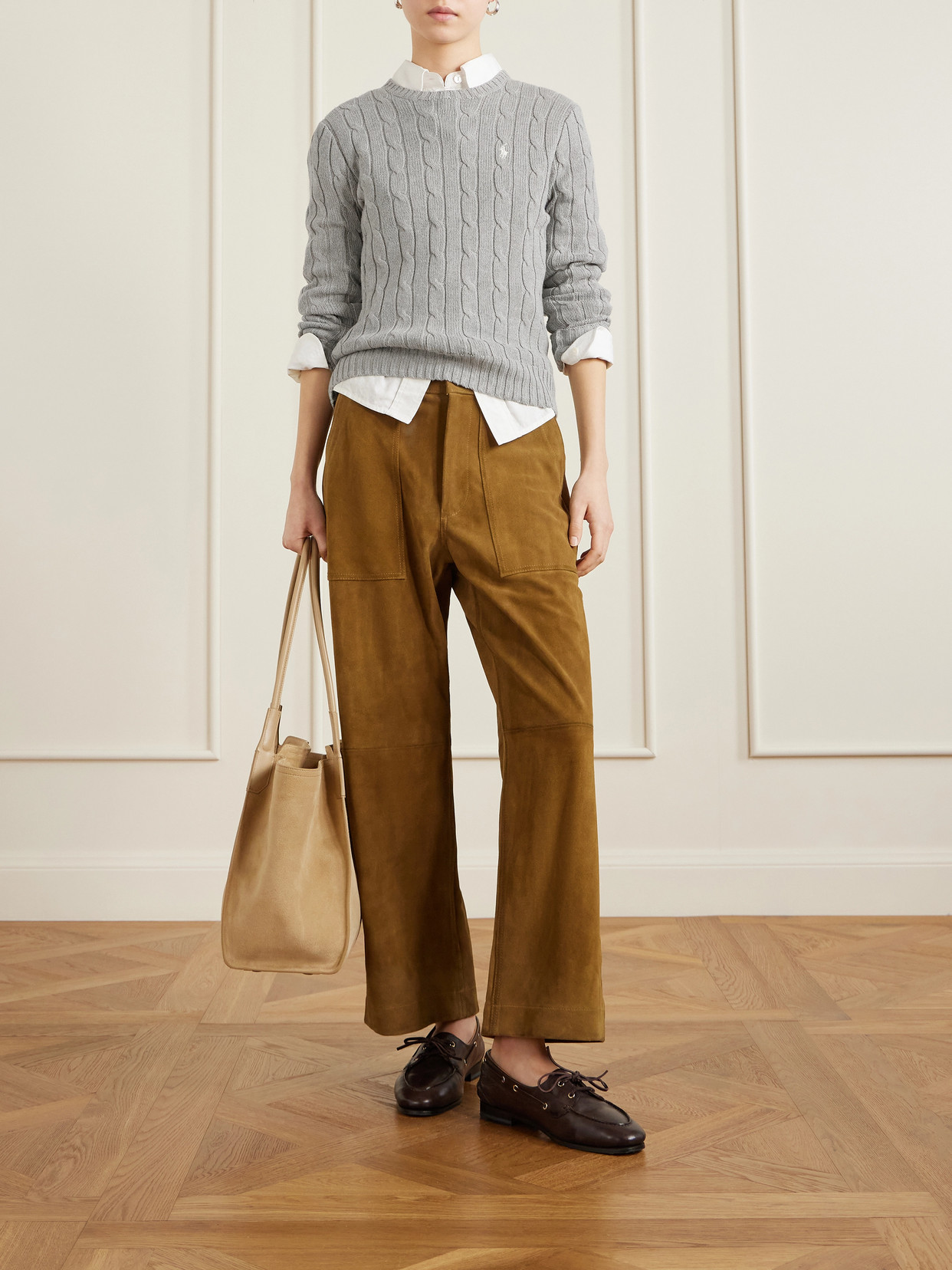 Embroidered Cable-knit Cotton Sweater - Gray