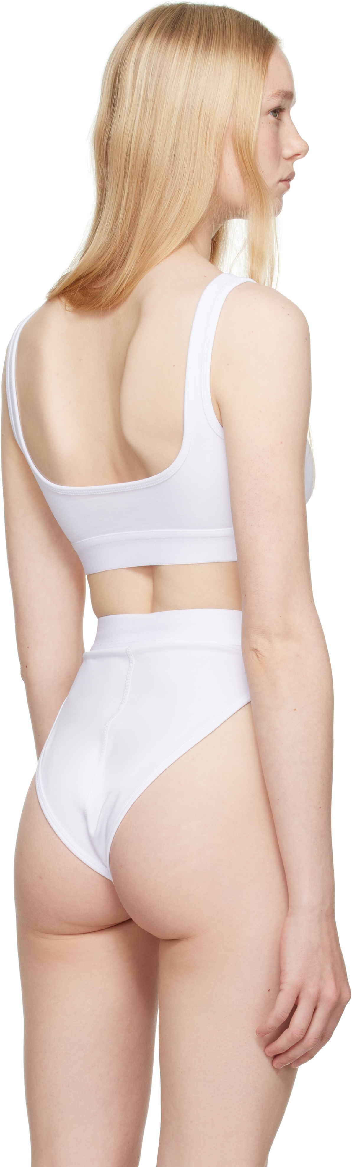 Marine Serre White Moon Logo Stretched Jersey Sport Bra