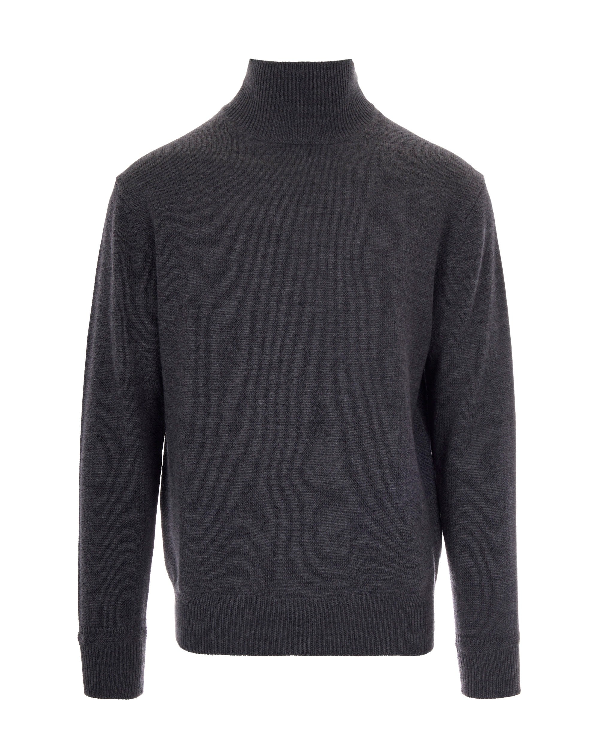 Virgin Wool Mock-Neck Sweater — Gray