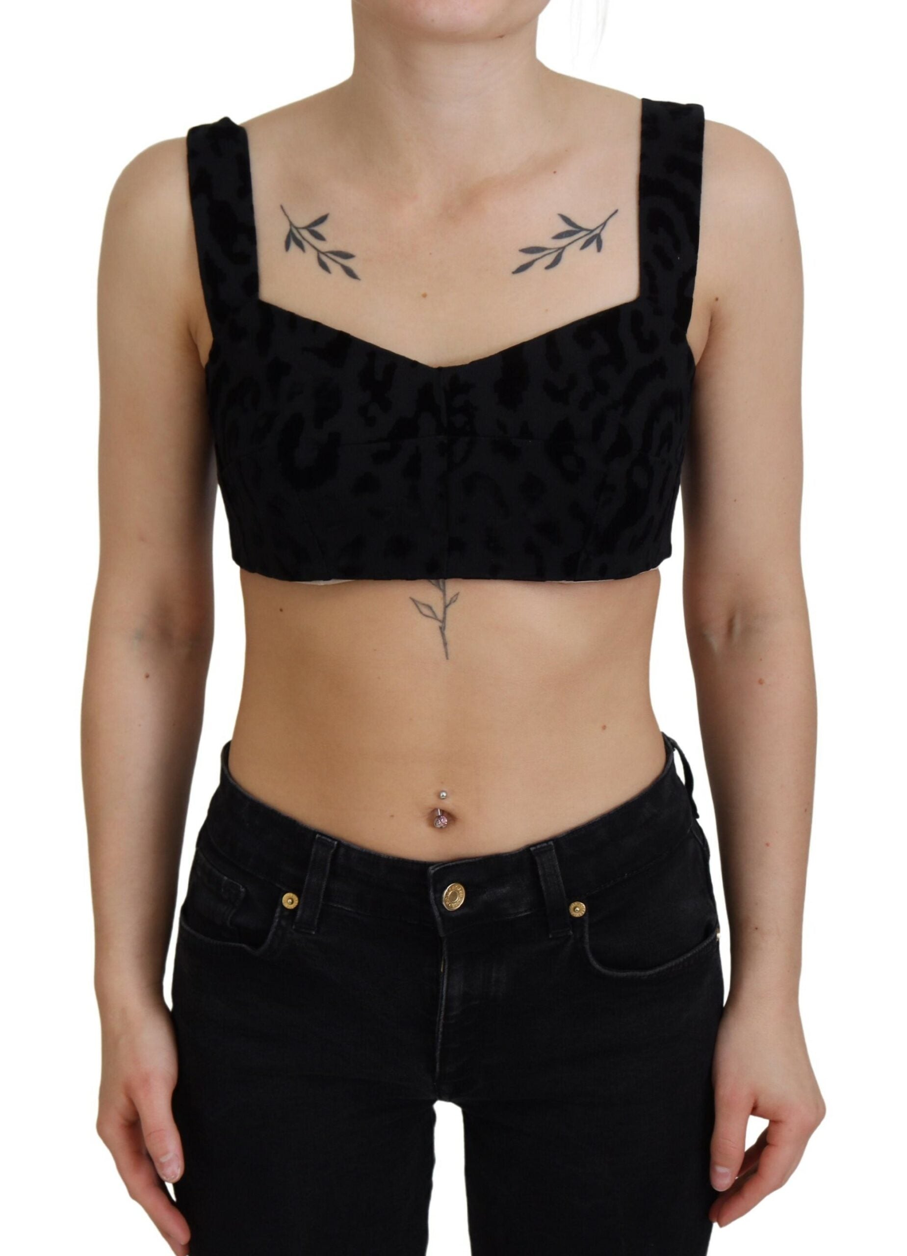 Leopard Jacquard Corset Bustier Top — Black
