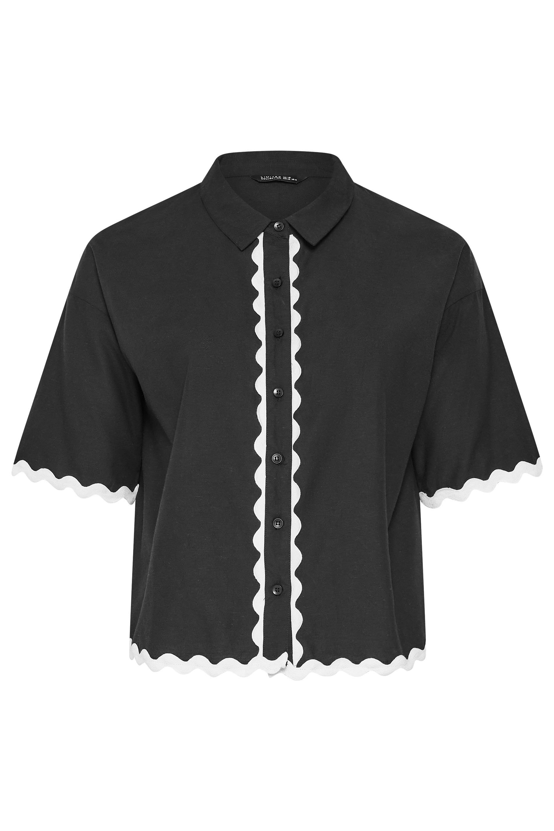 Yours Scallop Linen Shirt In Black