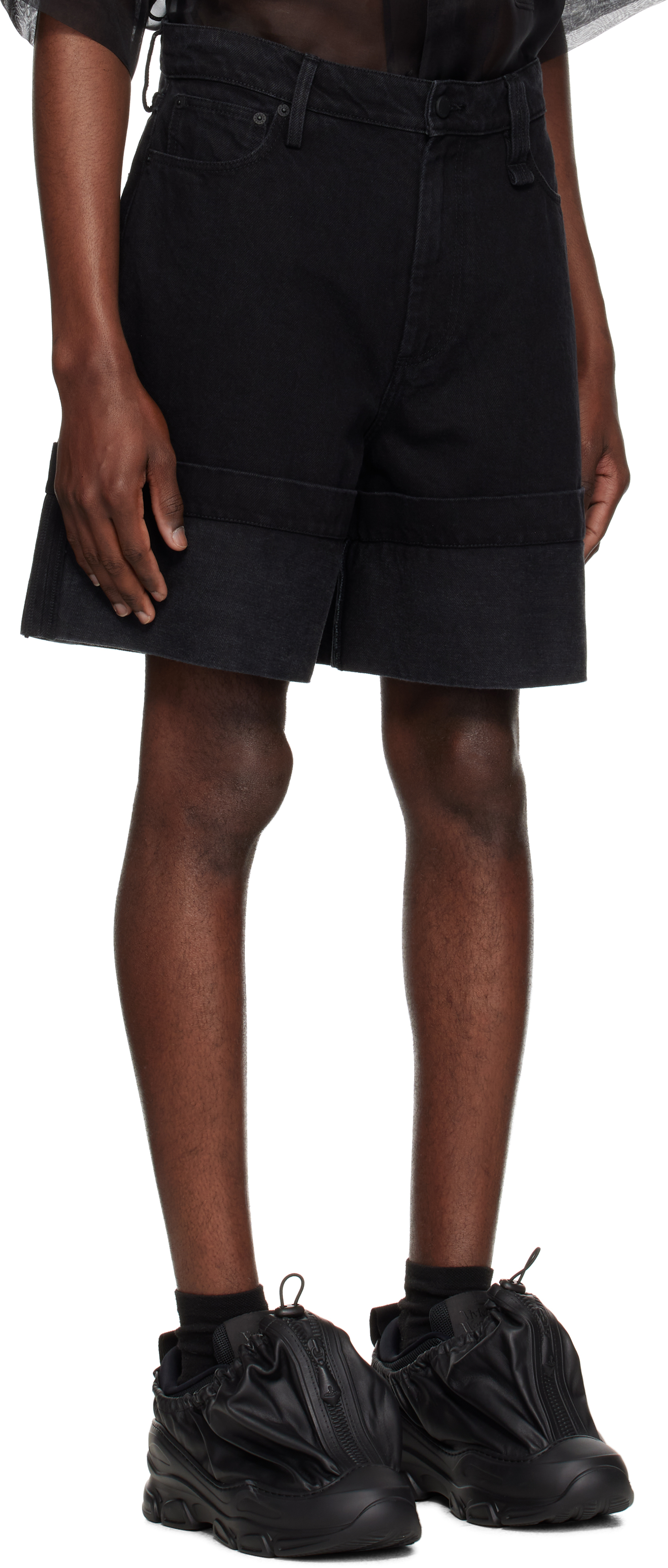 Simone Rocha Black Wide Leg Puddle Denim Shorts