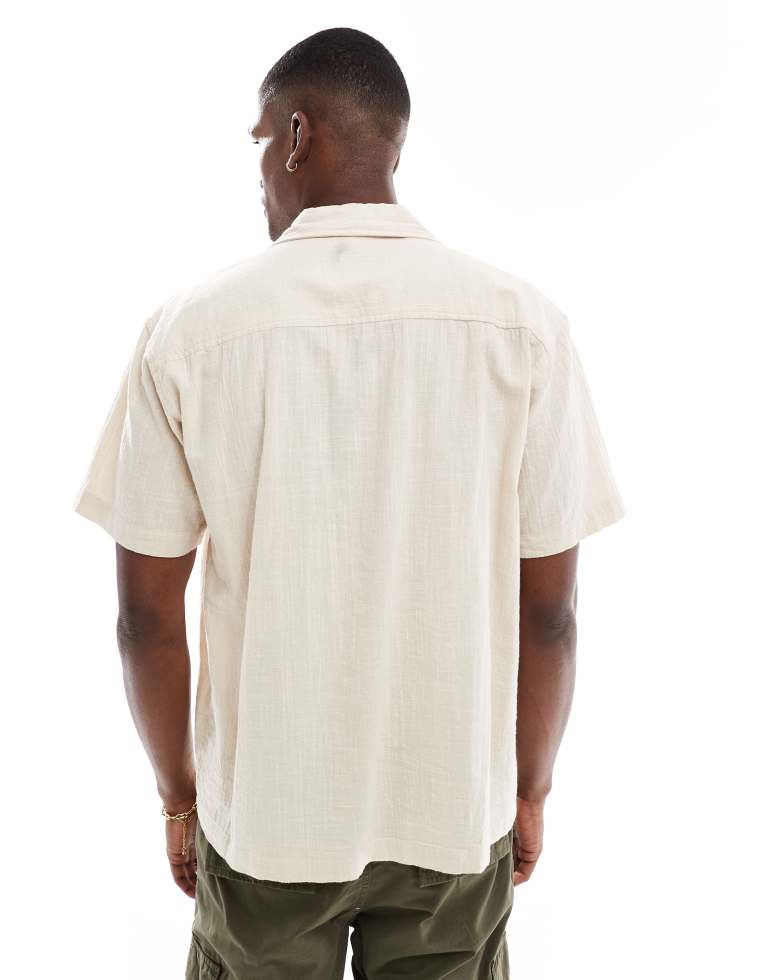 Only & Sons Mens short sleeve resort collar shirt in beige - Stone