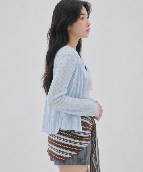 Feather Lace Round Cardigan Light Blue