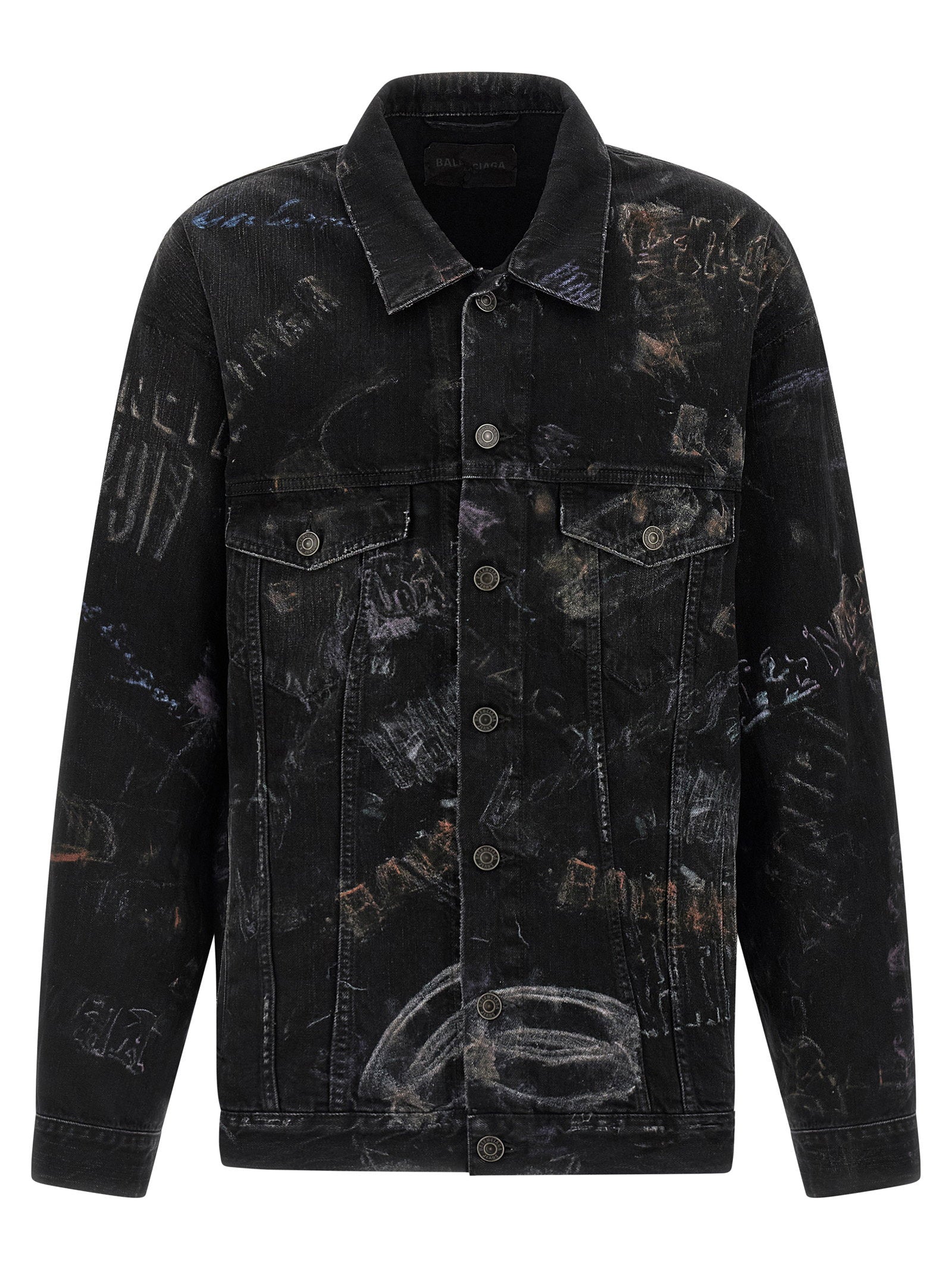 Washed Crayon Cotton Denim Jacket — Black