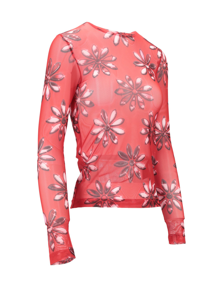 Red Crew Neck Floral T-Shirt