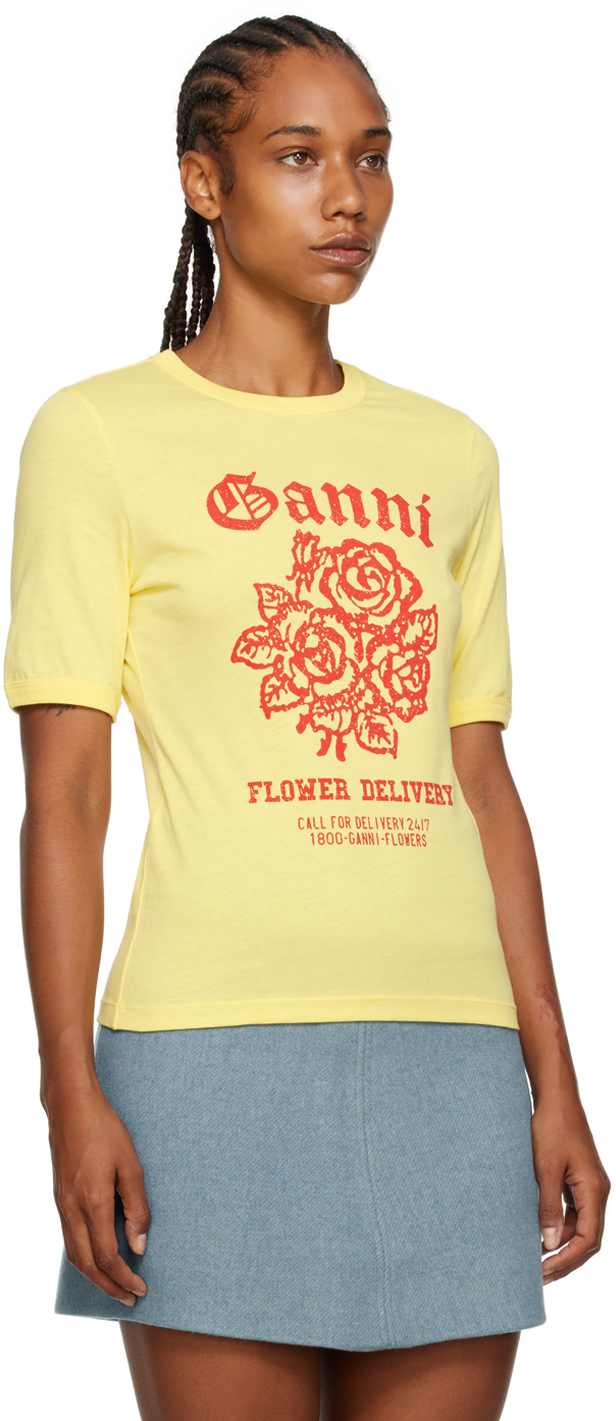 GANNI Yellow Printed T-Shirt