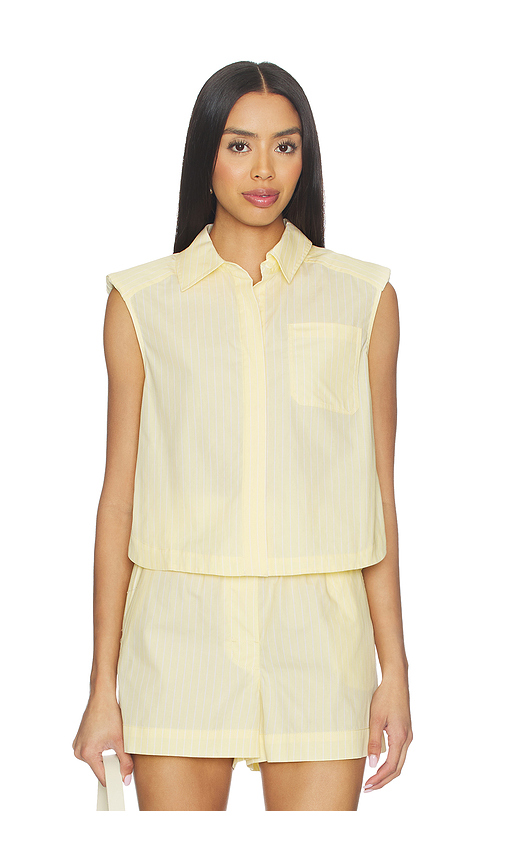 SIMKHAI Winslow Short Sleeve Cropped Shirt in Lemon. - L also in XS
