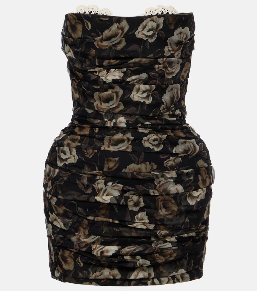 Floral ruched silk minidress