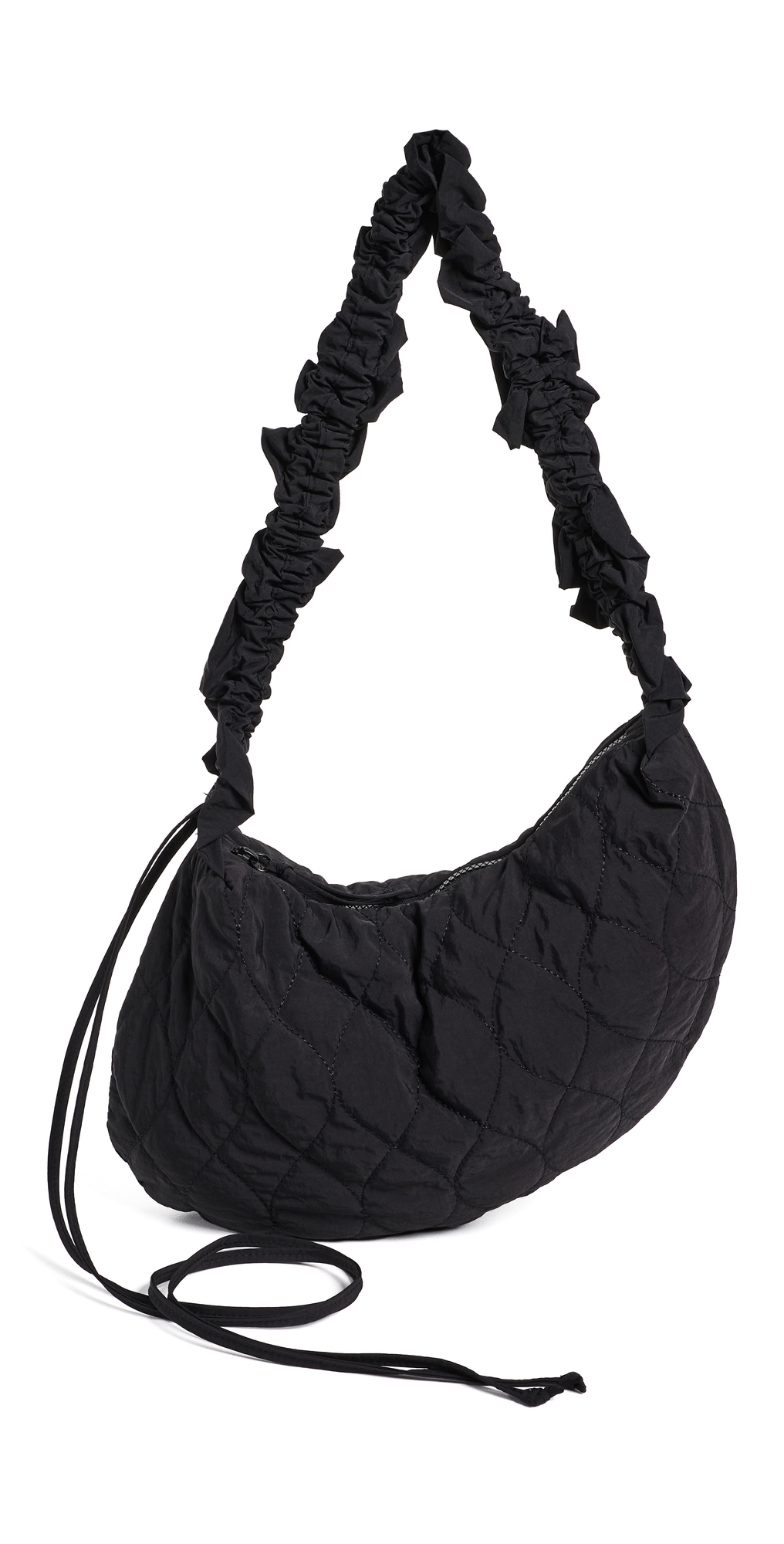 Embroidered Rose Ruched Kidney Bag Black One Size