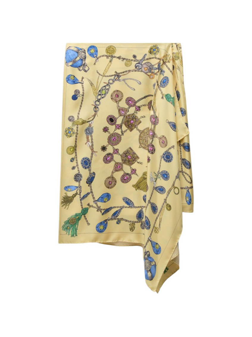 Beige Printed Midi Skirt