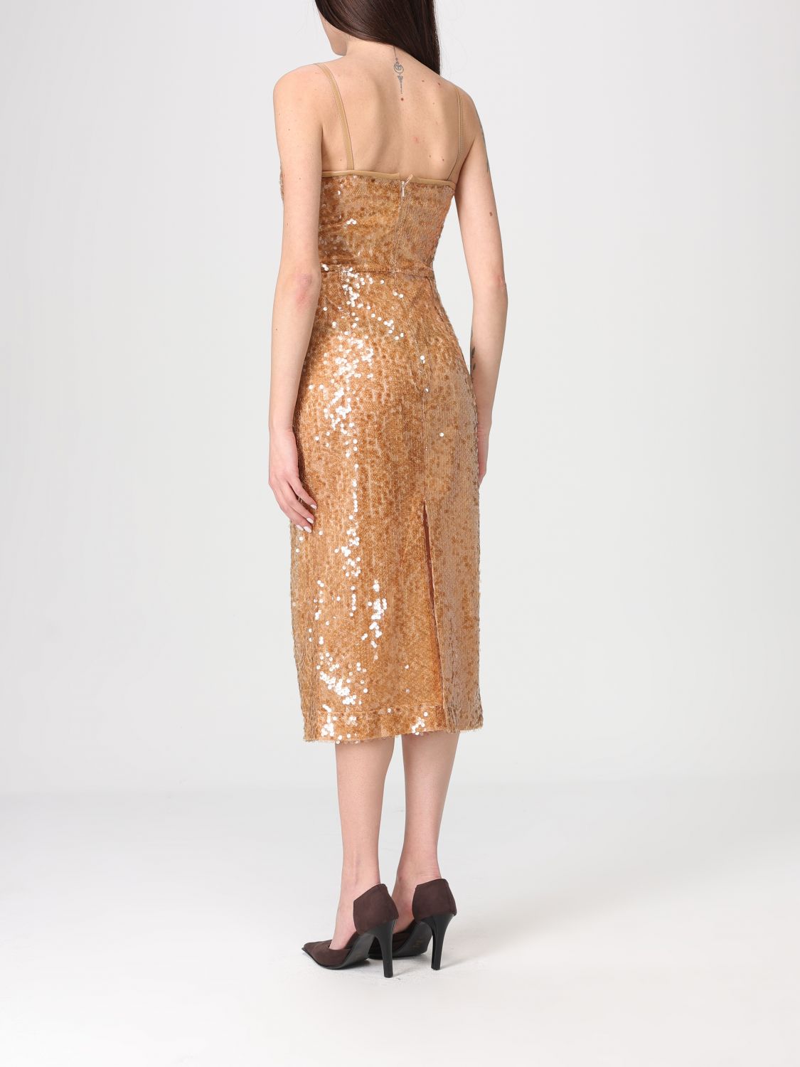 Long Dress In Beige Polyester